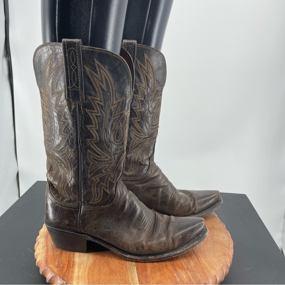 Classic Brown Leather Cowboy Boots - Women's